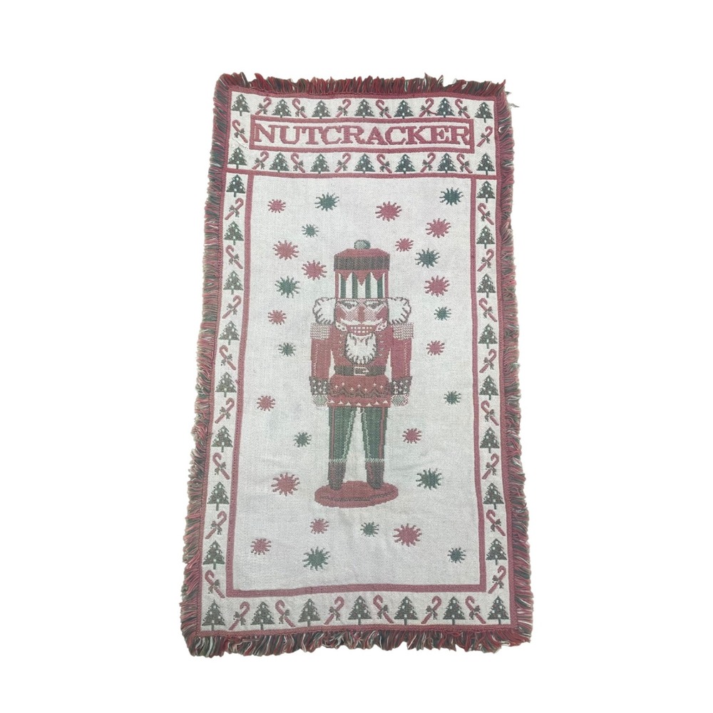 Vintage Nutcracker Woven Tapestry Christmas Holiday Fringed 20x36